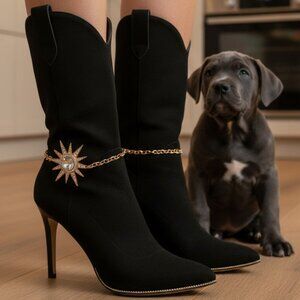 NEW Women Gold Metal Chain Boot Bracelet Shoe Anklet Bling Sun Star Charm SET
